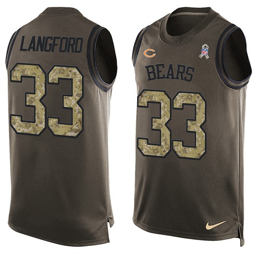 Men's Limited Jeremy Langford Nike Jersey Green - #33 Salute to Service Tank Top NFL Chicago Bears